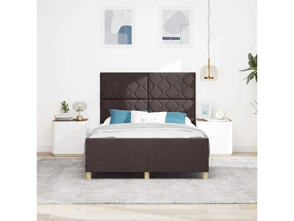 Lit double | Lit adulte | Cadre de lit avec tête de lit Marron foncé 160x200 cm tissu