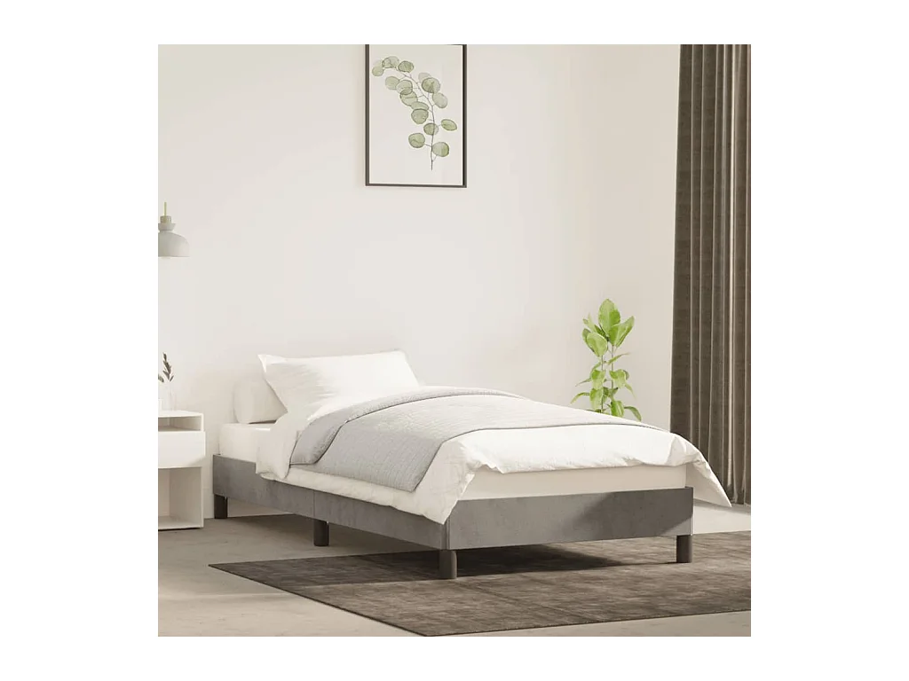 Lit simple | Lit adulte, enfant | Cadre de lit gris clair 80x200 cm velours