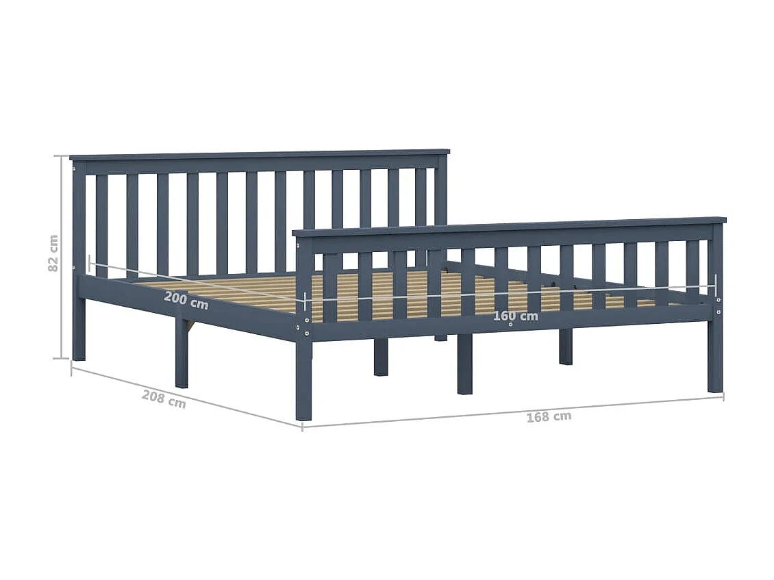 Lit double | Lit adulte | Cadre de lit gris bois massif de pin 160x200 cm