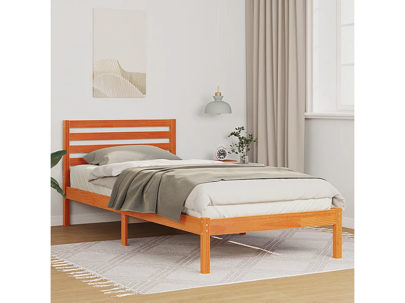 Lit simple | Lit adulte, enfant | Cadre de lit Marron cire 90x210 cm Bois massif en pin