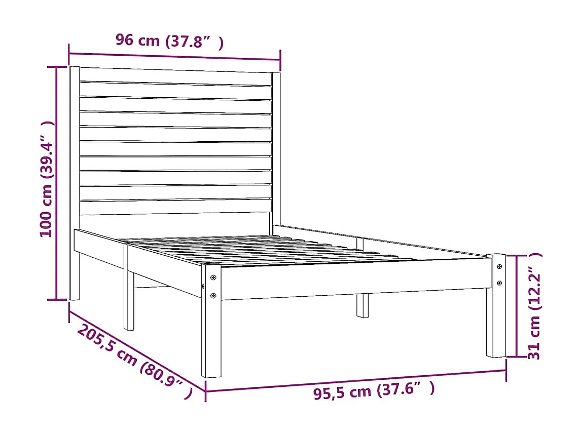 Lit simple | Lit adulte, enfant | Cadre de lit blanc 90x200 cm bois massif