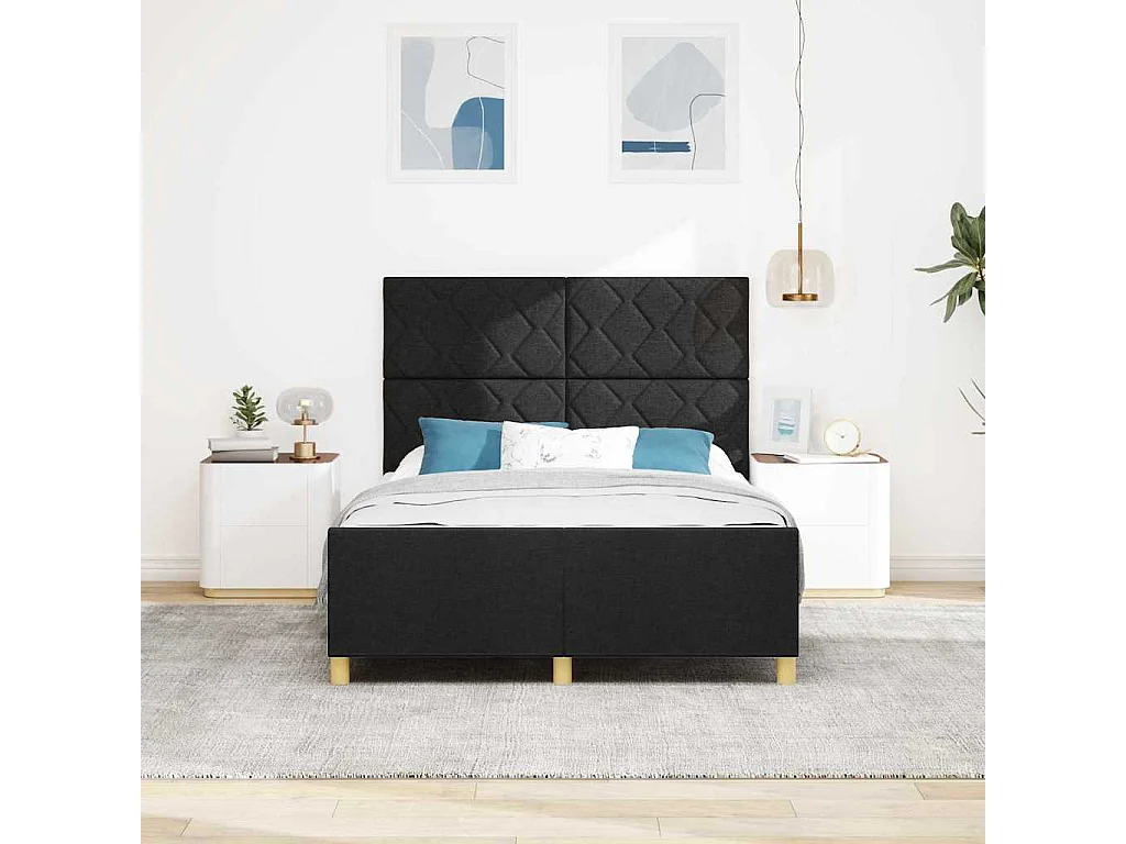 Lit double | Lit adulte | Cadre de lit avec tête de lit Noir 160x200 cm tissu