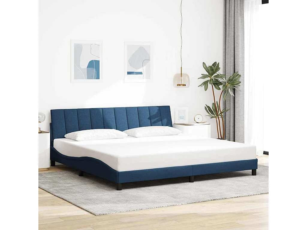 Letto per adulti | Letto matrimoniale | Giroletto senza Materasso Hanko Blu 200x200 cm in Tessuto