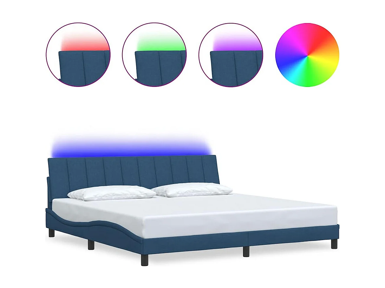 Letto per adulti | Letto matrimoniale | Giroletto senza Materasso Hanko Blu 200x200 cm in Tessuto