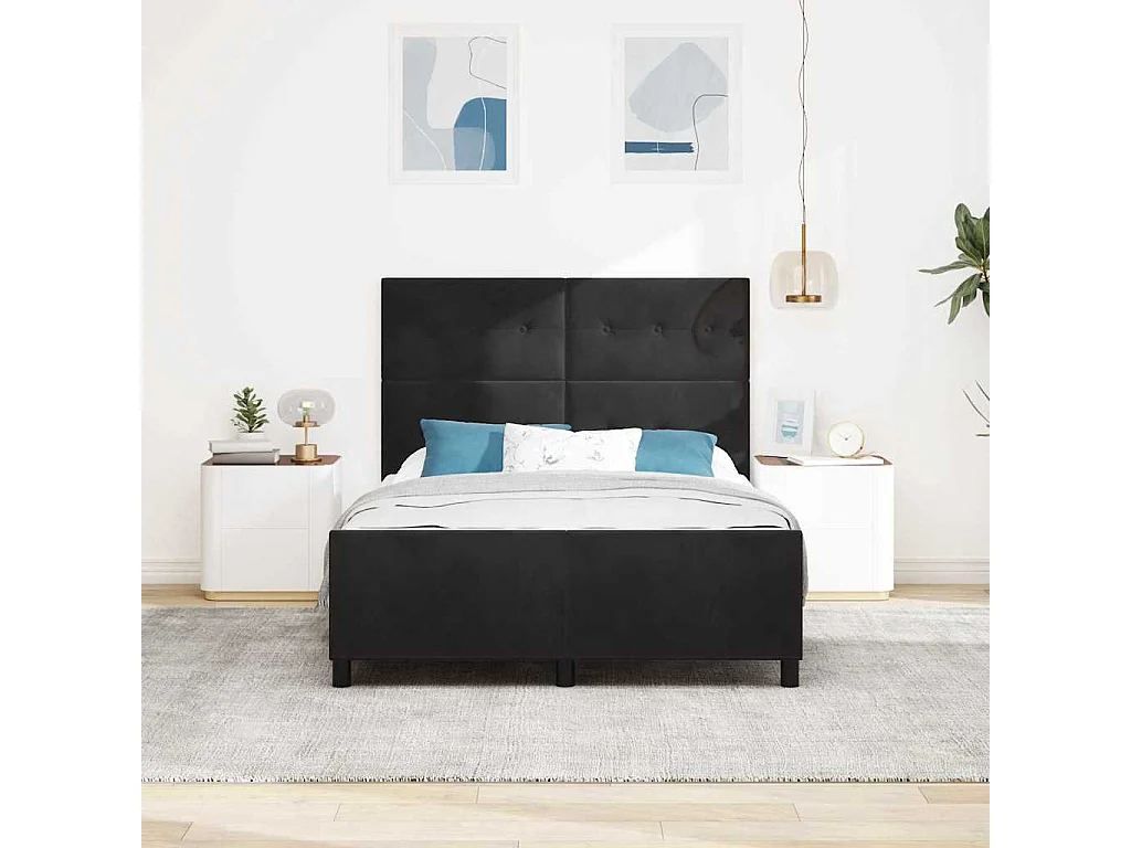Lit double | Lit adulte | Cadre de lit avec tête de lit Noir 160x200 cm Velours