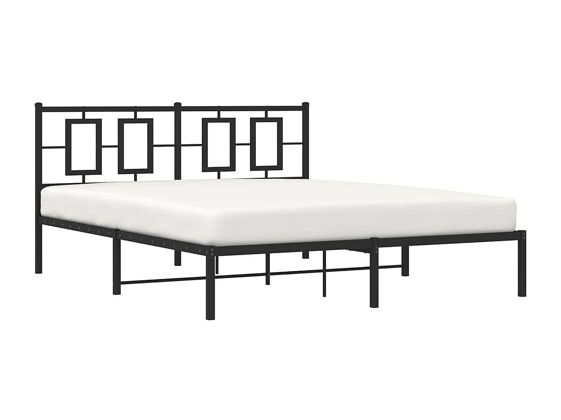 Lit double | Lit adulte | Cadre de lit métal avec tête de lit noir 150x200cm