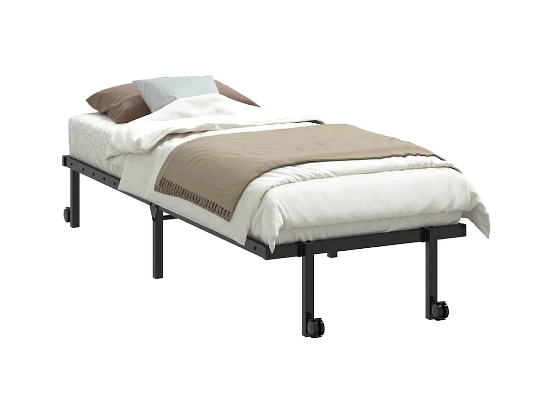 Letto per adulti | Letto singolo | Giroletto senza Materasso Pieghevole Nero 75x190 cm in Acciaio