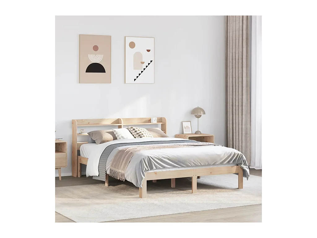 Letto per adulti | Letto singolo | Giroletto con Testiera 120x200 cm in Legno Massello di Pino