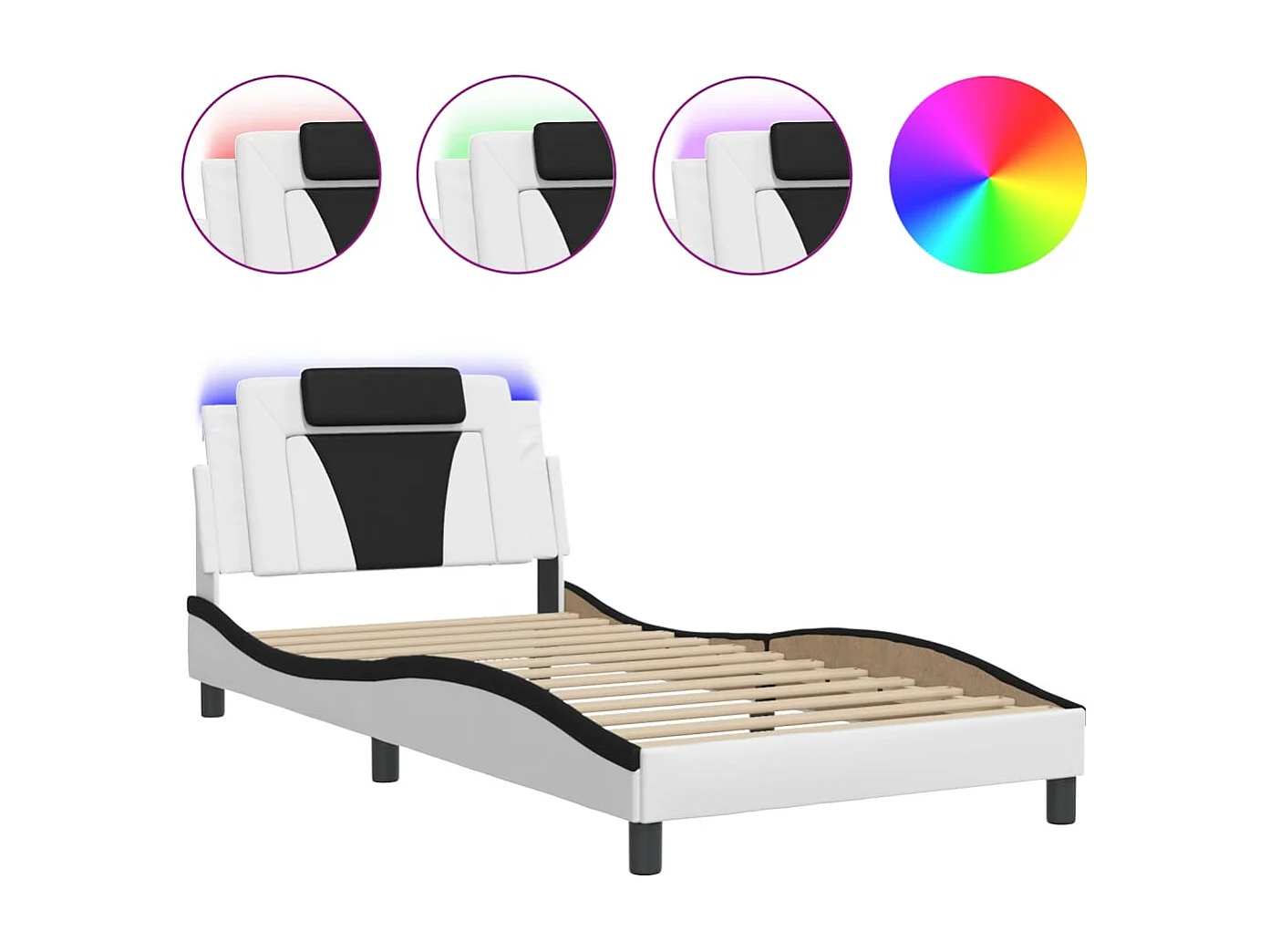 Lit simple | Lit adulte, enfant | Cadre de lit avec LED blanc et noir 100x200 cm