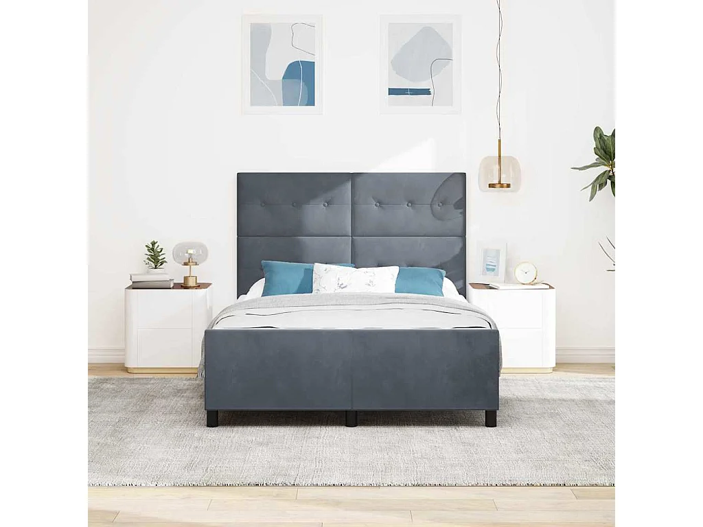 Lit double | Lit adulte | Cadre de lit avec tête de lit Gris foncé 140x190 cm Velours