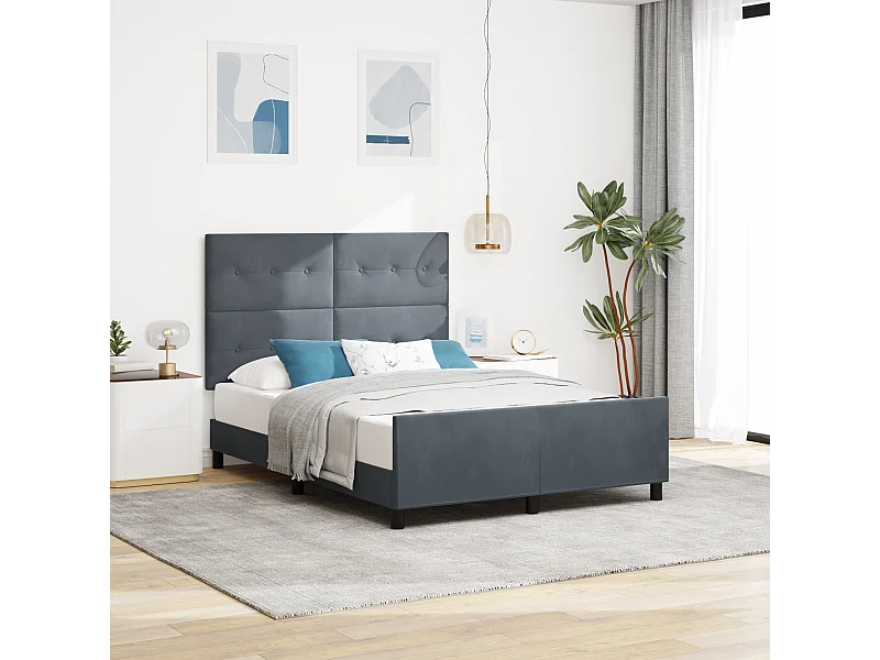 Lit double | Lit adulte | Cadre de lit avec tête de lit Gris foncé 140x190 cm Velours