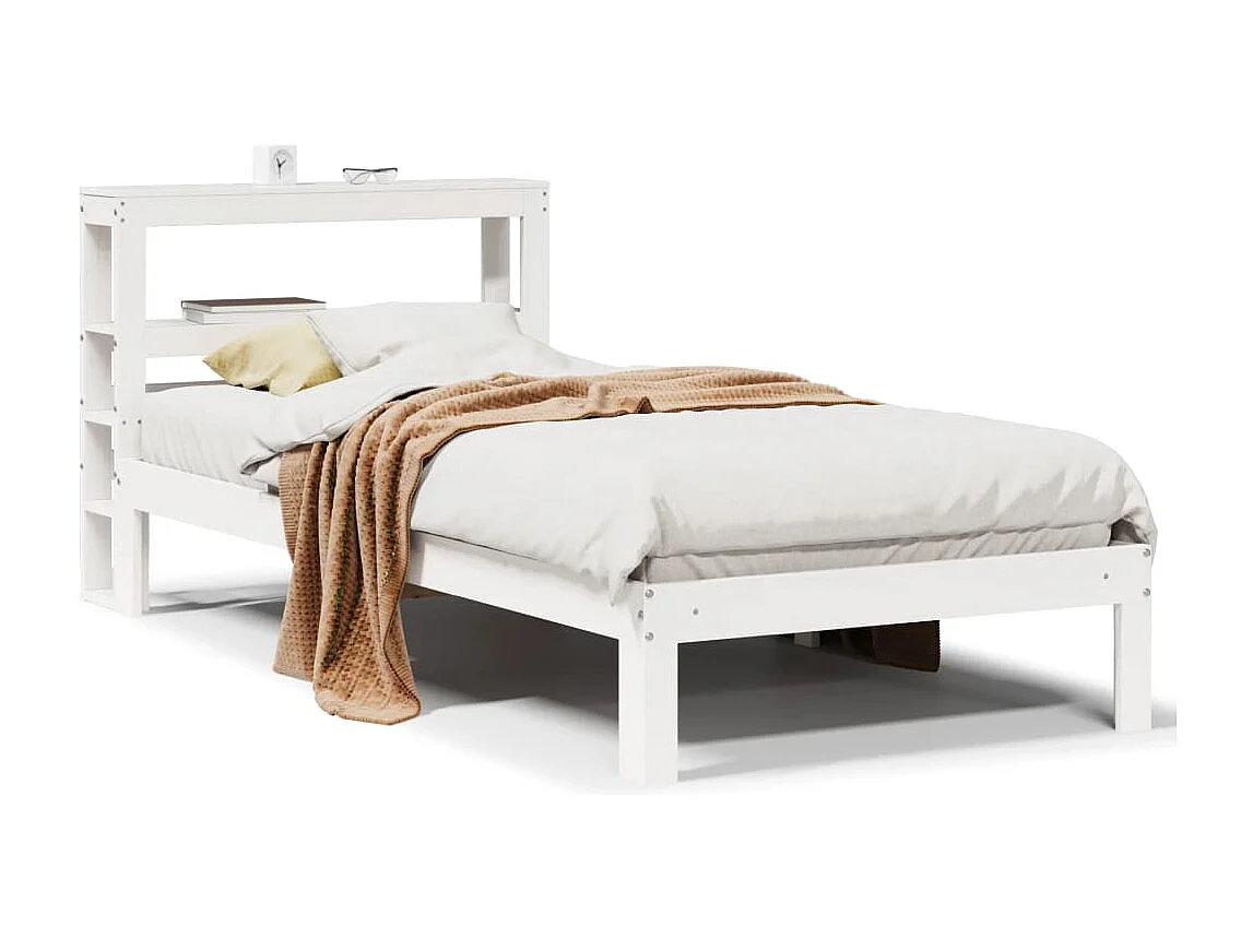 Lit simple | Lit adulte, enfant | Cadre de lit avec tête de lit blanc 90x200 cm