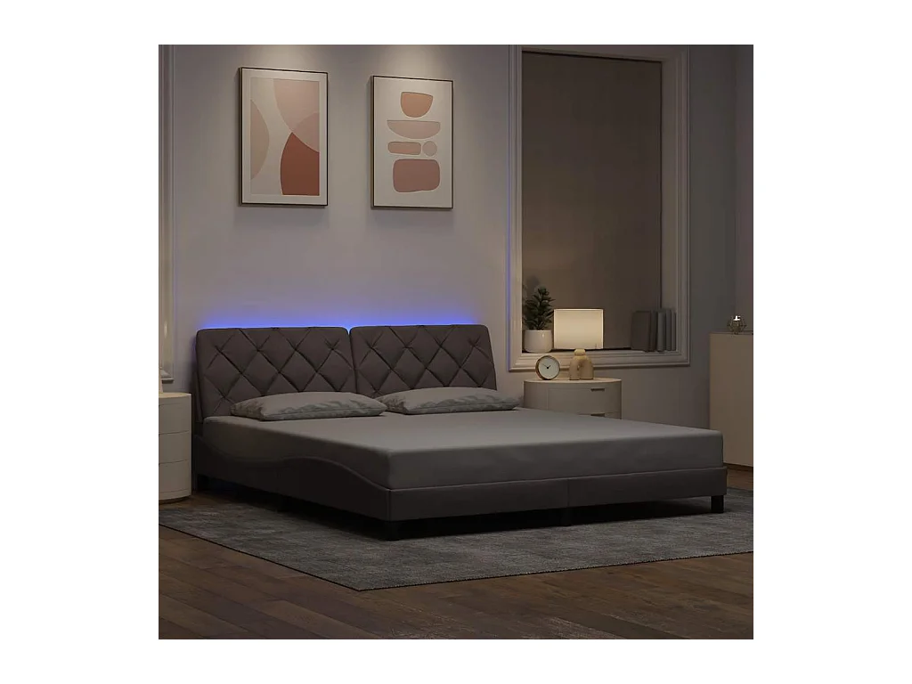 Letto per adulti | Letto matrimoniale | Giroletto con LED senza Materasso Tortora 180x200 cm in Tessuto