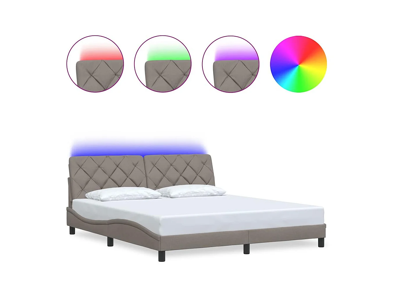Lit double | Lit adulte | Cadre de lit avec LED taupe 180x200 cm tissu