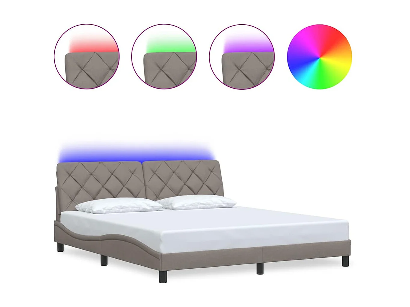 Lit double | Lit adulte | Cadre de lit avec LED taupe 180x200 cm tissu