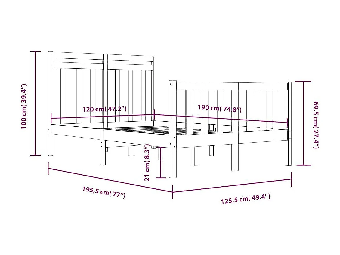 Lit simple | Lit adulte, enfant | Cadre de lit 120x190 cm bois massif