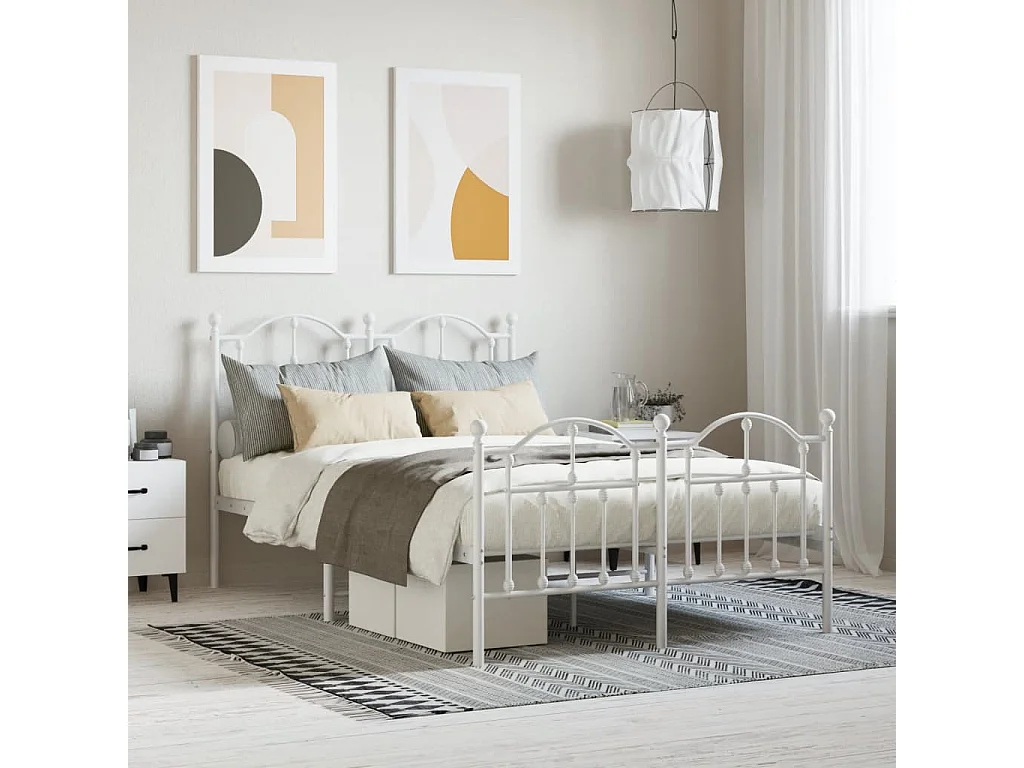 Lit simple | Lit adulte, enfant | Cadre de lit métal et pied de lit blanc 120x190 cm