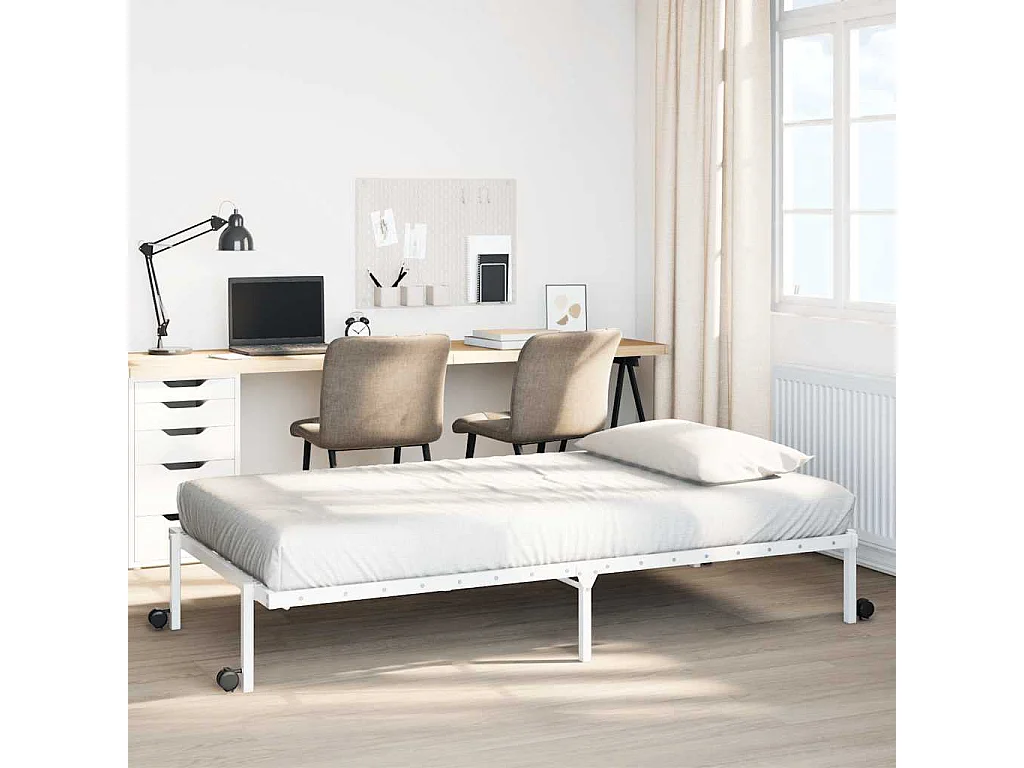 Lit simple | Lit adulte, enfant | Cadre de lit pliable blanc 100x200 cm acier