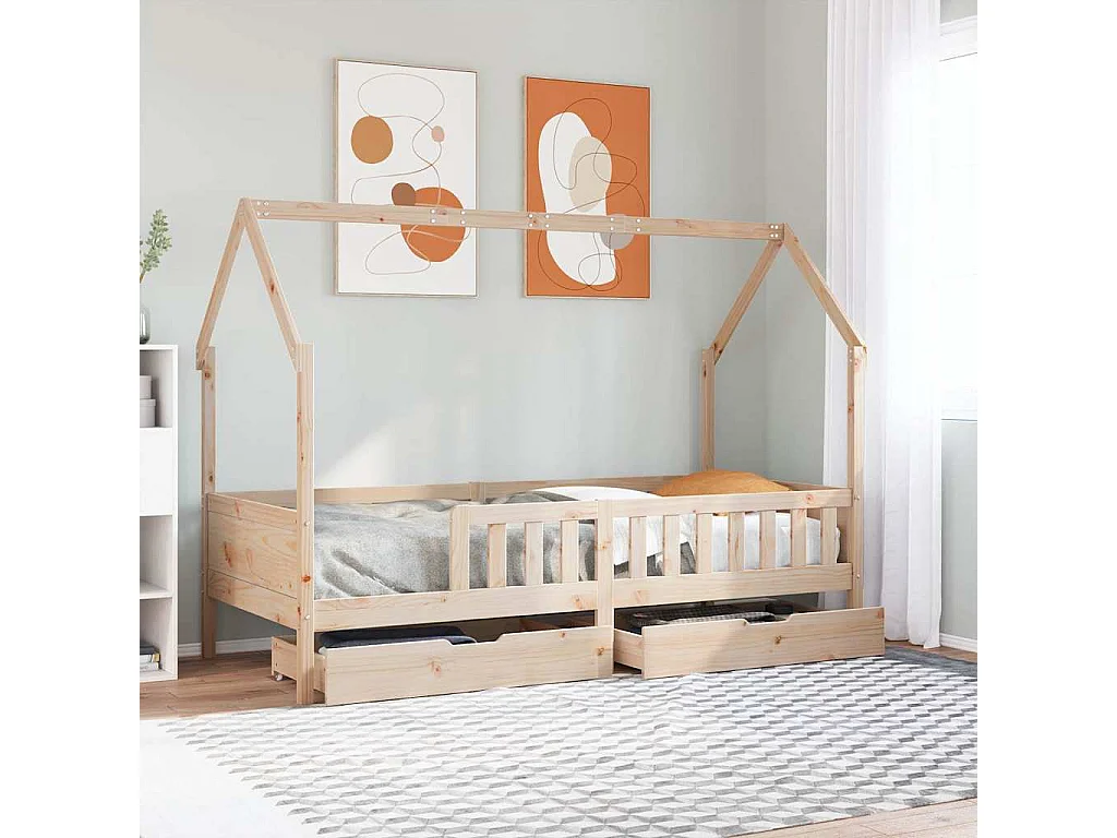 Lit simple | Lit enfant | Cadre de lit enfants avec tiroirs 80x200 cm bois