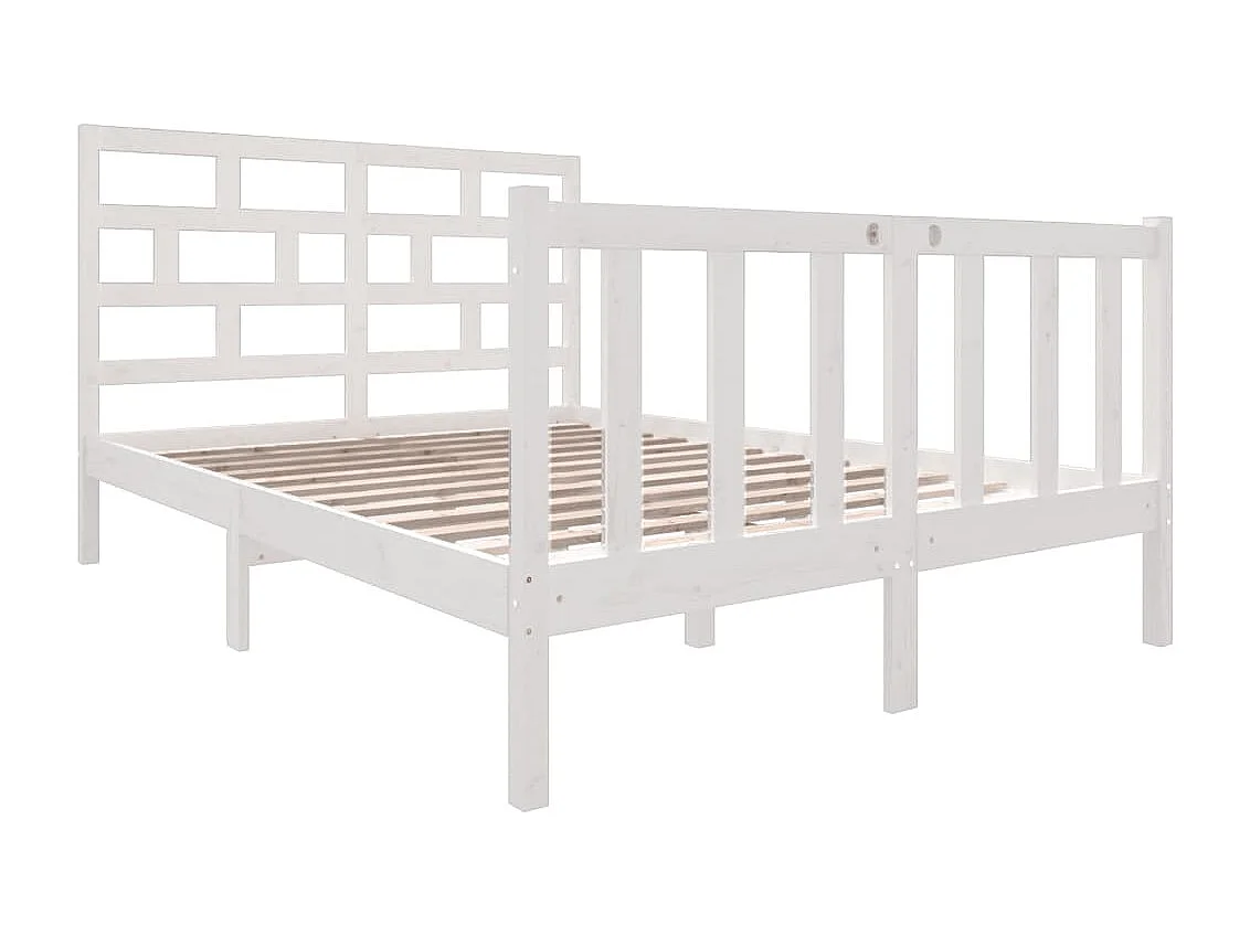 Lit double | Lit adulte | Cadre de lit blanc bois massif 140x190 cm