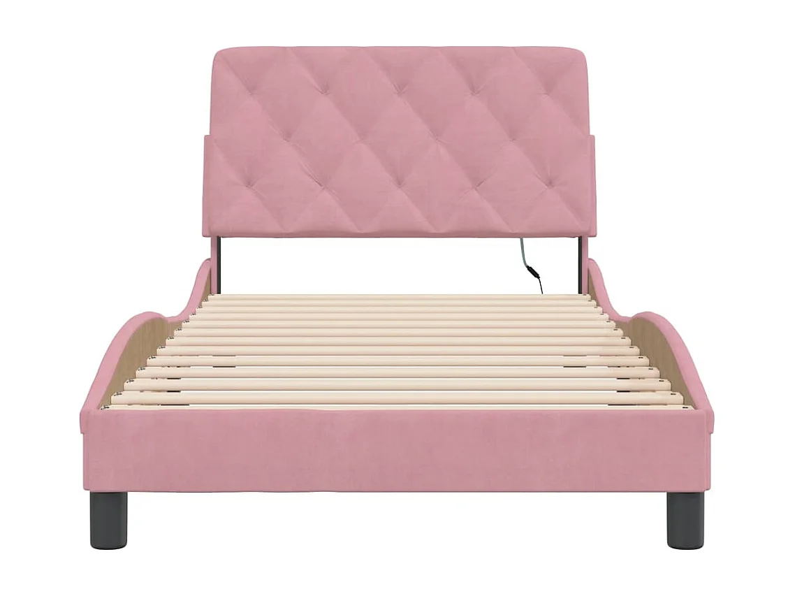 Lit simple | Lit adulte, enfant | Cadre de lit avec lumières LED rose 100x200 cm velours