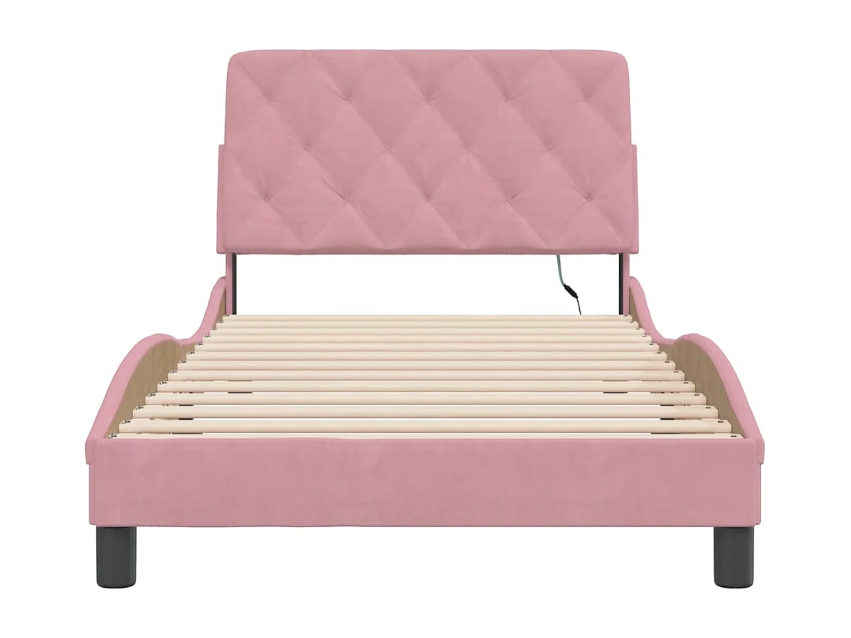 Lit simple | Lit adulte, enfant | Cadre de lit avec lumières LED rose 100x200 cm velours