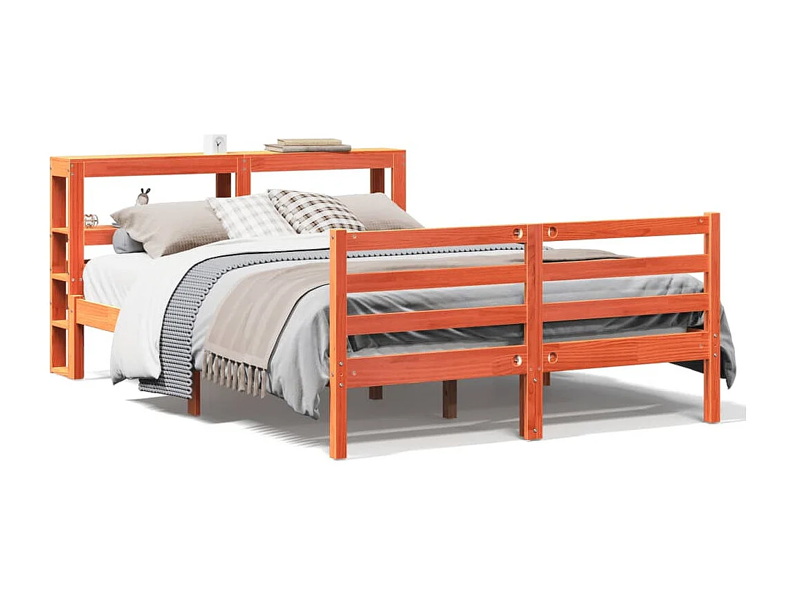 Lit double | Lit adulte | Cadre de lit cire marron 150x200cm bois pin massif