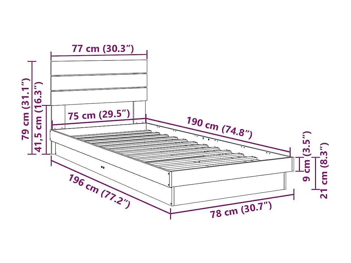 Lit simple | Lit adulte, enfant | Cadre de lit avec tête de lit 75x190 cm