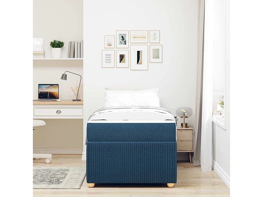 Lit simple | Lit adulte, enfant | Cadre de lit avec matelas Bleu 90x200 cm tissu