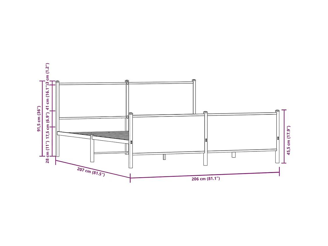 Letto per adulti | Letto matrimoniale | Giroletto senza Materaso in Metallo Rovere Sonoma 200x200 cm