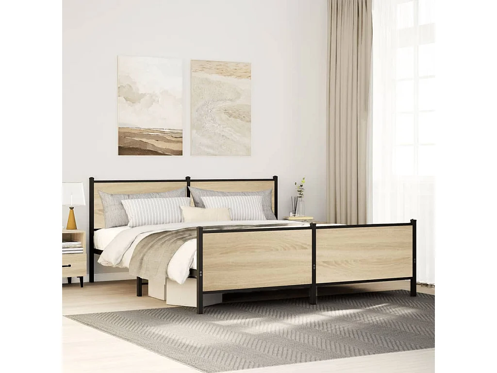 Letto per adulti | Letto matrimoniale | Giroletto senza Materaso in Metallo Rovere Sonoma 200x200 cm