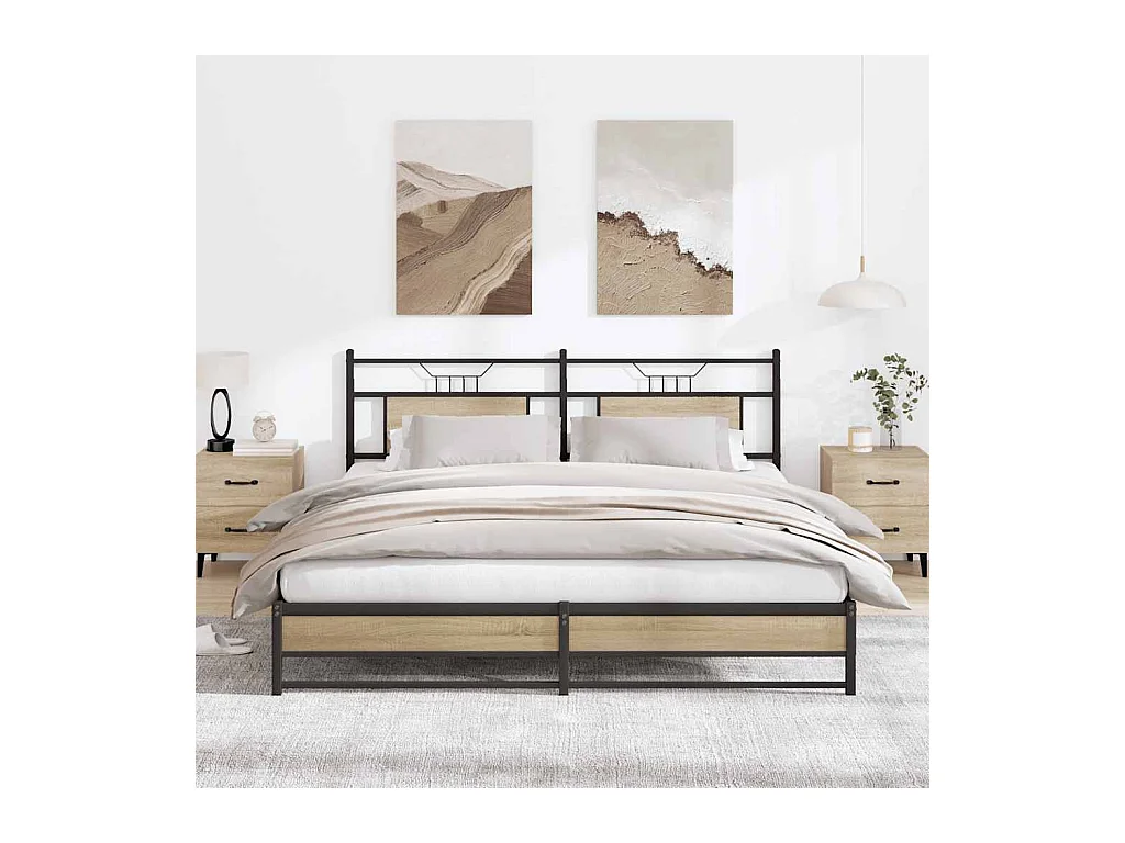 Letto per adulti | Letto matrimoniale | Giroletto senza Materaso in Metallo Rovere Sonoma 183x213 cm