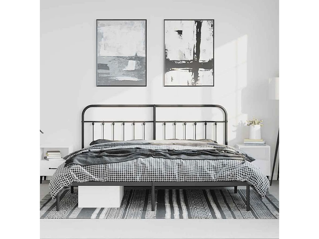 Lit double | Lit adulte | Cadre de lit métal avec tête de lit noir 193x203cm