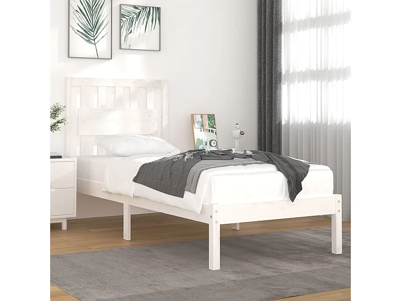 Lit simple | Lit adulte, enfant | Cadre de lit blanc bois massif 90x200 cm