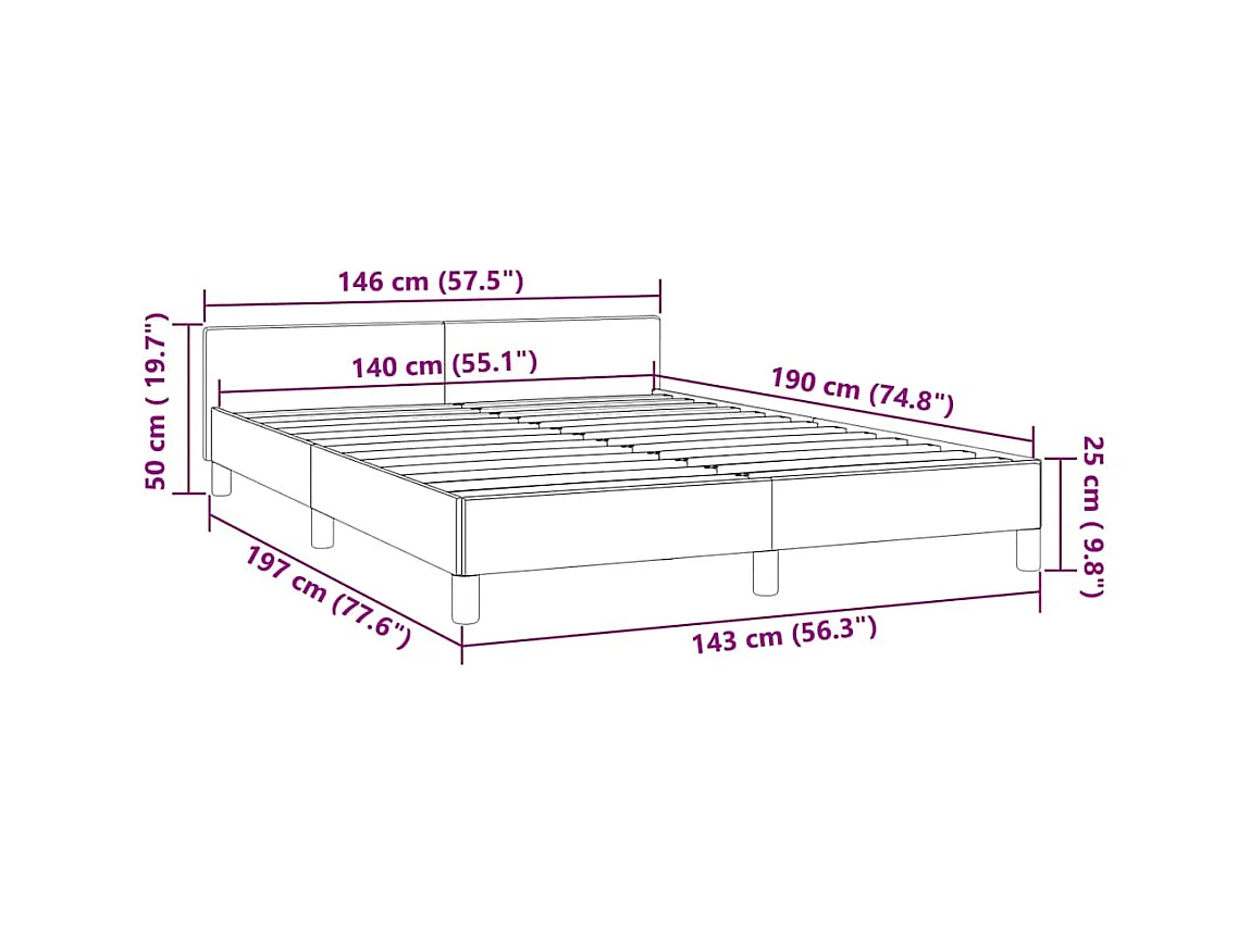 Lit double | Lit adulte | Cadre de lit noir 140x190 cm velours