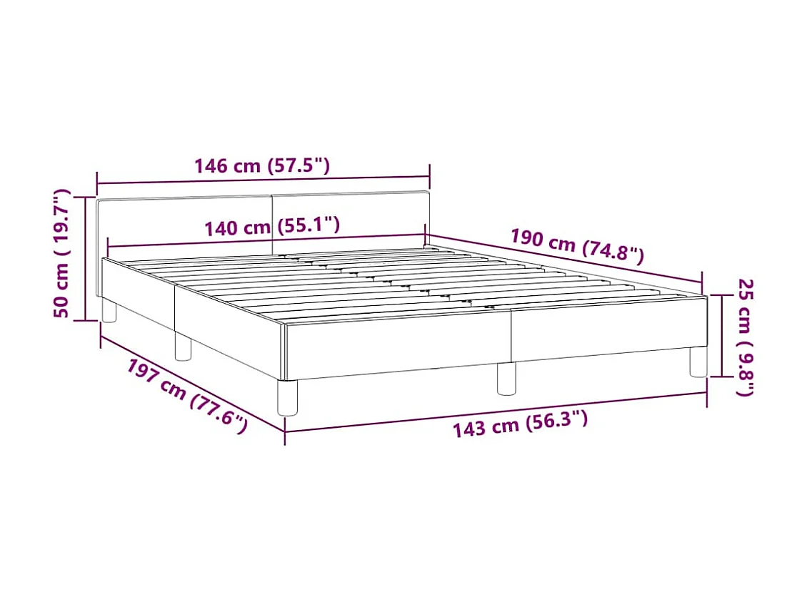 Lit double | Lit adulte | Cadre de lit noir 140x190 cm velours
