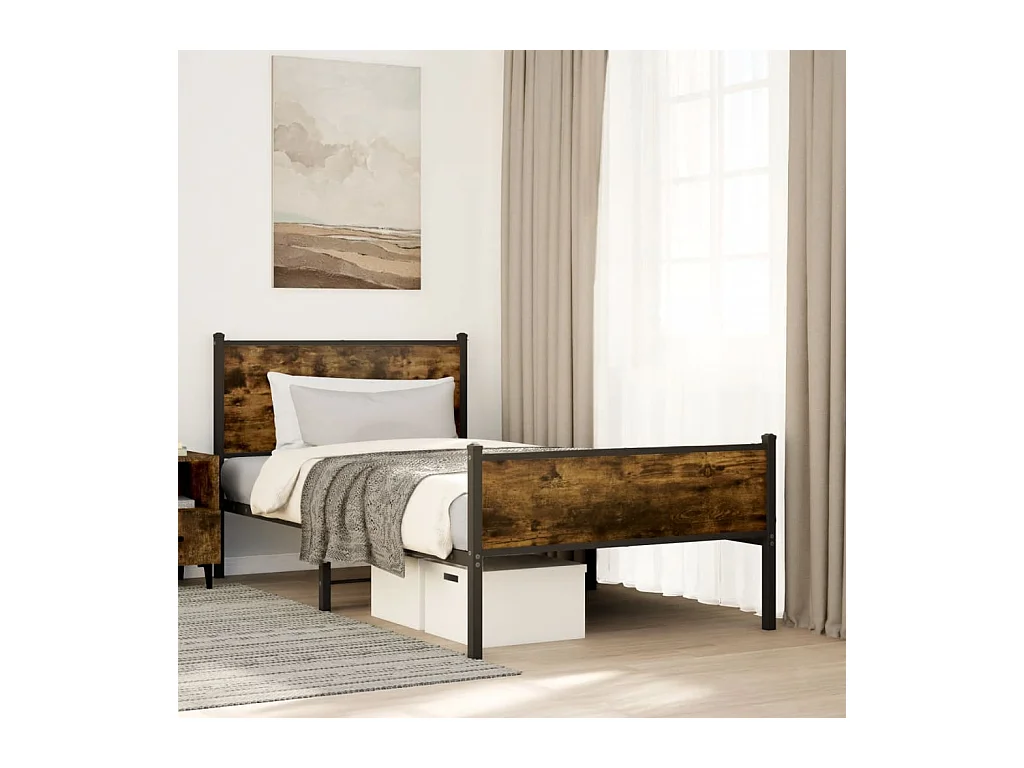 Lit simple | Lit adulte, enfant | Cadre de lit en métal chêne fumé 100x190 cm
