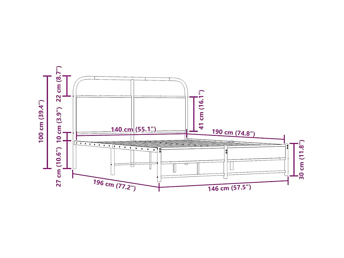 Lit double | Lit adulte | Cadre de lit 140x190 cm chêne fumé bois ingénierie
