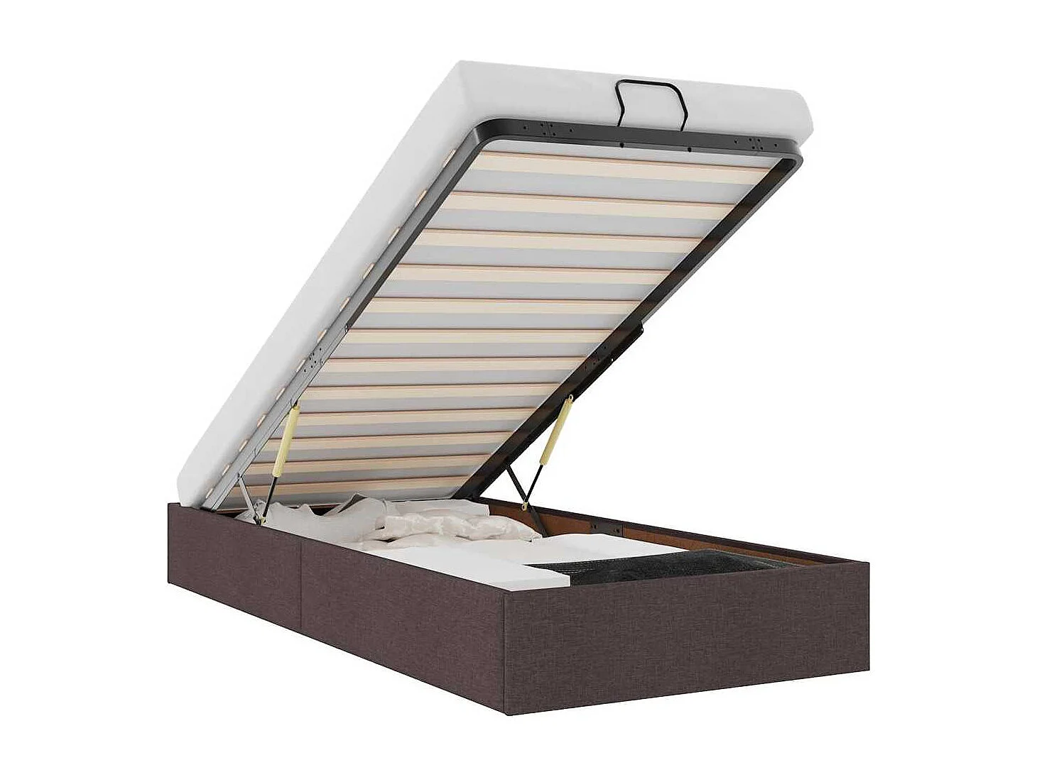 Lit simple | Lit adulte, enfant | Cadre de lit ottoman marron foncé 90x200 cm tissu