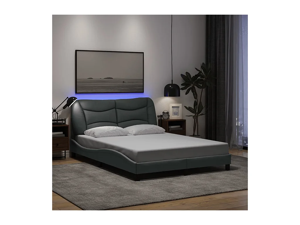 Lit double | Lit adulte | Cadre de lit avec LED gris clair 140x190 cm tissu