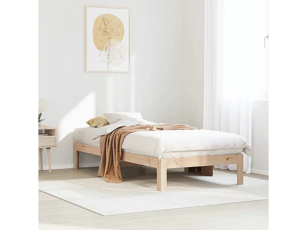 Letto per adulti | Letto singolo | Giroletto senza Materasso 90x200 cm in Legno Massello di Pino