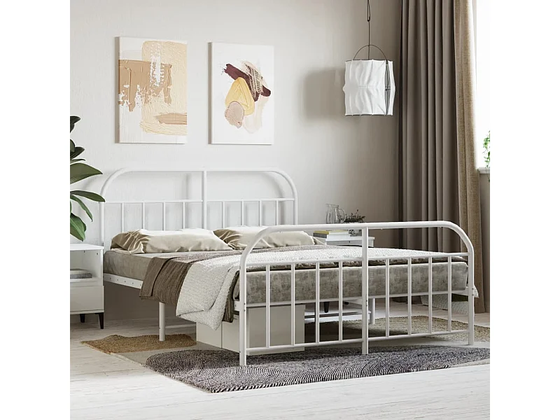Lit double | Lit adulte | Cadre de lit métal et pied de lit blanc 140x190 cm