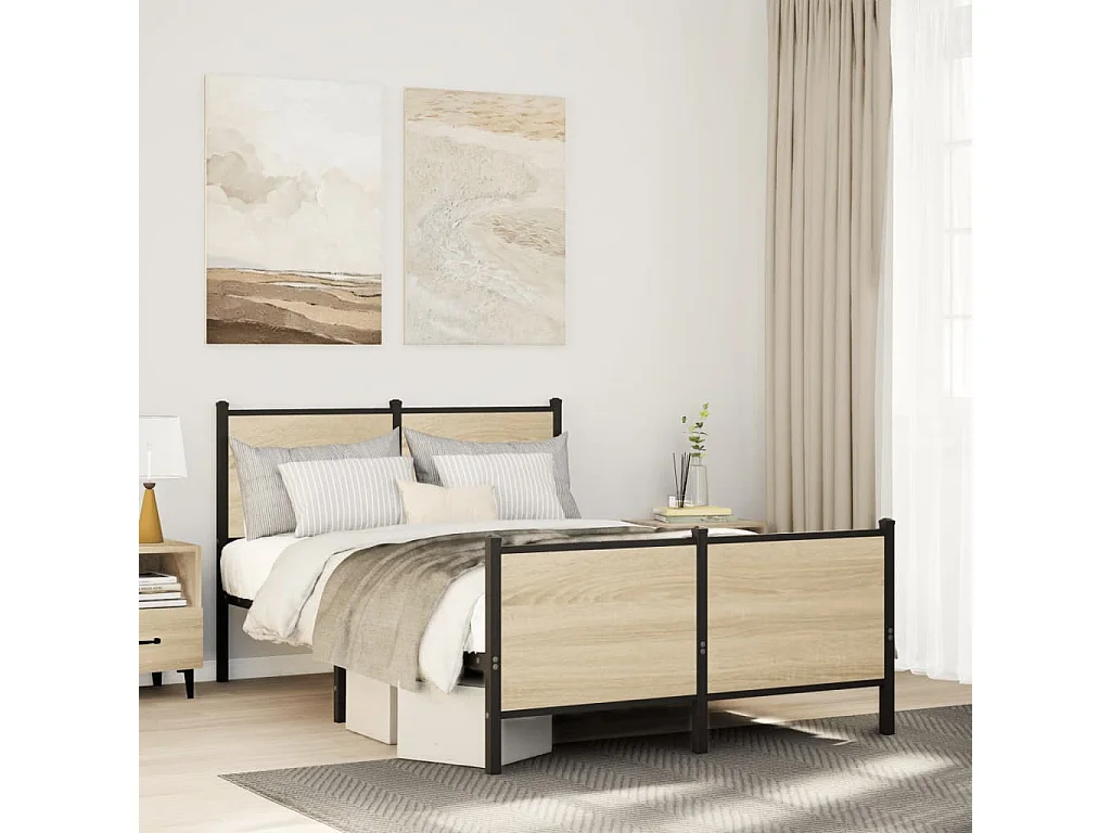 Lit simple | Lit adulte, enfant | Cadre de lit en métal chêne sonoma 120x190 cm