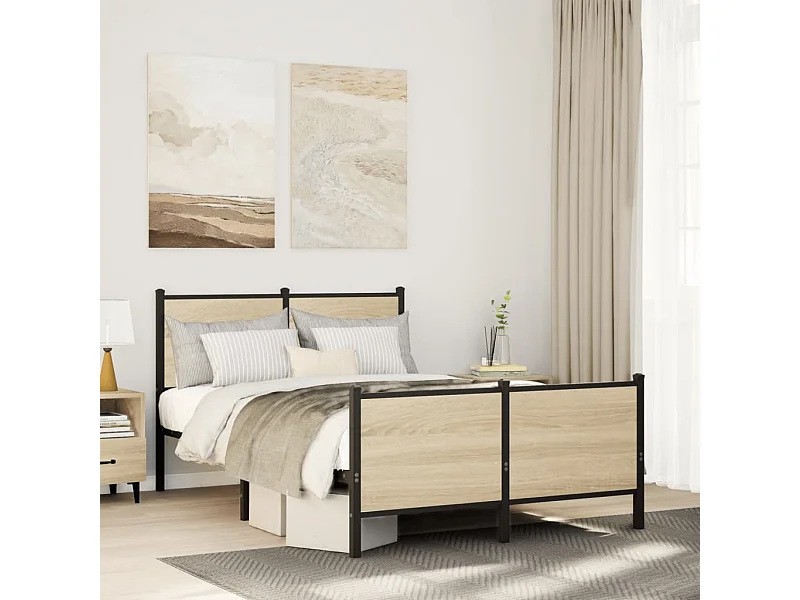 Lit simple | Lit adulte, enfant | Cadre de lit en métal chêne sonoma 120x190 cm