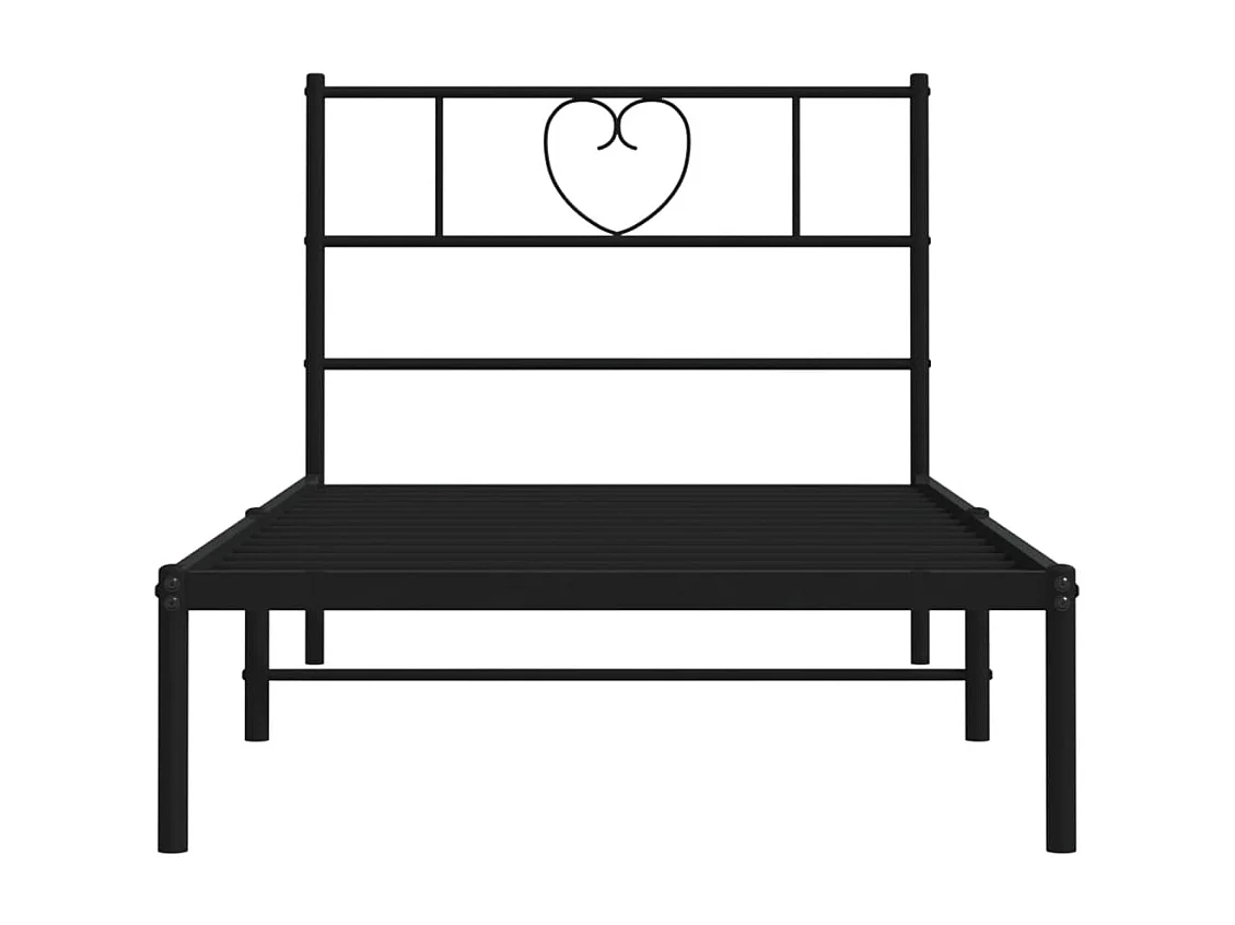 Lit simple | Lit adulte, enfant | Cadre de lit métal avec tête de lit noir 90x190 cm