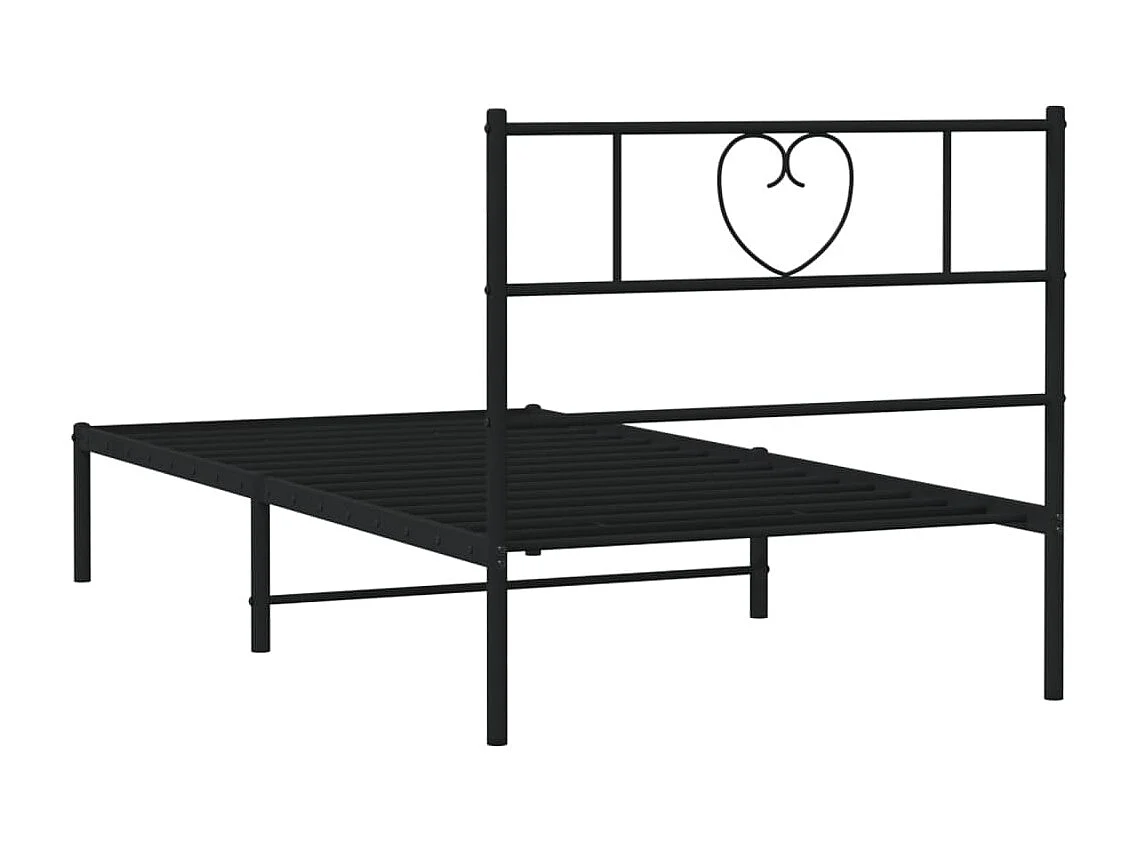 Lit simple | Lit adulte, enfant | Cadre de lit métal avec tête de lit noir 90x190 cm
