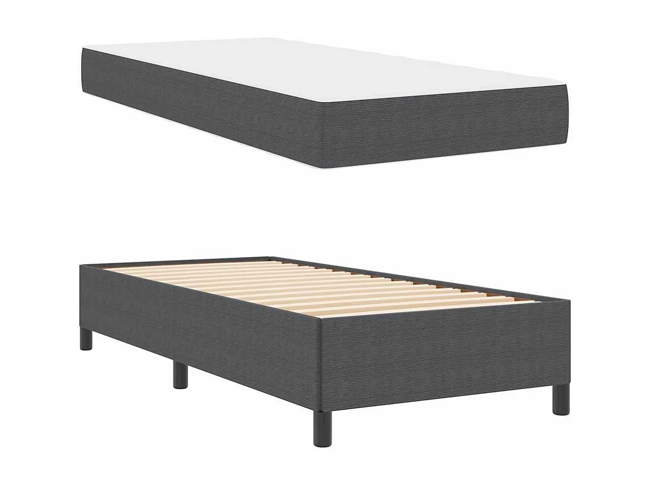 Lit simple | Lit adulte, enfant | Cadre de lit Gris foncé 90x200 cm Tissu en velours côtelé