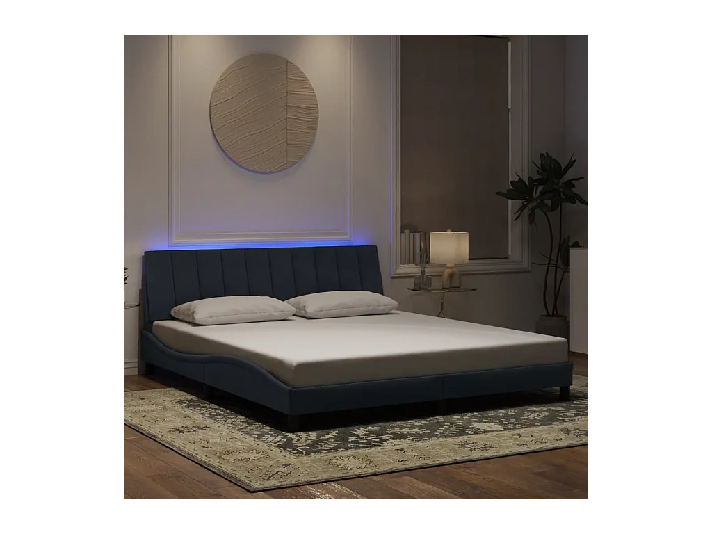 Letto per adulti | Letto matrimoniale | Giroletto con LED senza Materasso Hanko Grigio Scuro 180x200 cm in Velluto