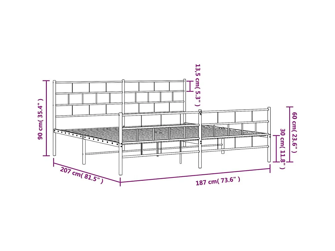 Lit double | Lit adulte | Cadre de lit métal et pied de lit blanc 180x200 cm
