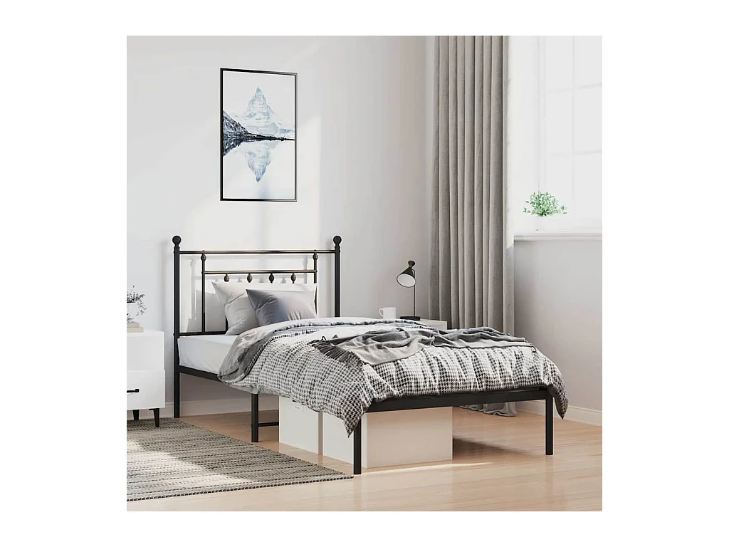 Lit simple | Lit adulte, enfant | Cadre de lit métal avec tête de lit noir 100x190cm
